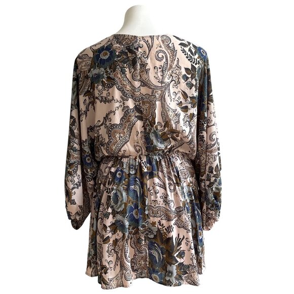 Free People High Plains Elastic Waist Dress Billowy Sleeve Pink Blue Women's S - Picture 6 of 11